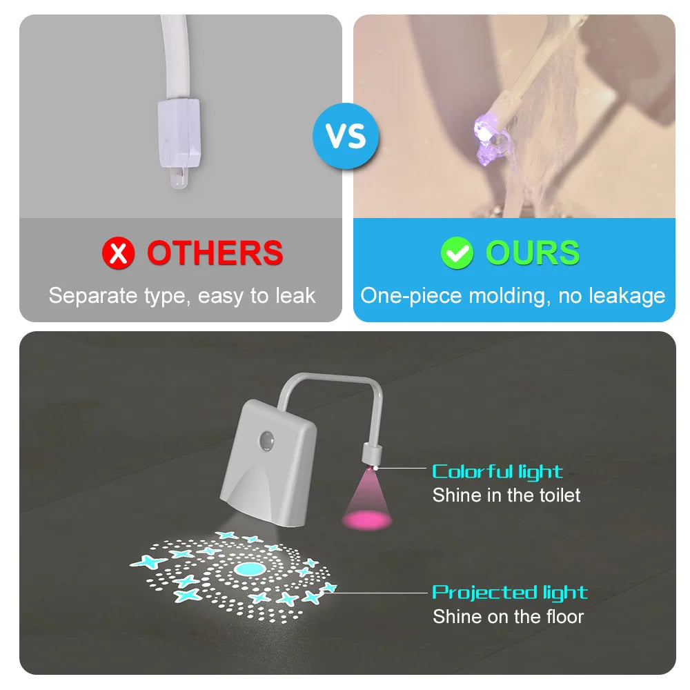 Toilet Night Light Charging Waterproof Human Sensing Toilet Induction Light Colorful Projection Lamp Bathroom Lighting Decor